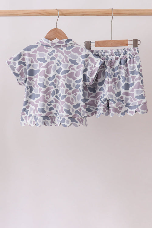 Camo Silky Scalloped Polo Set
