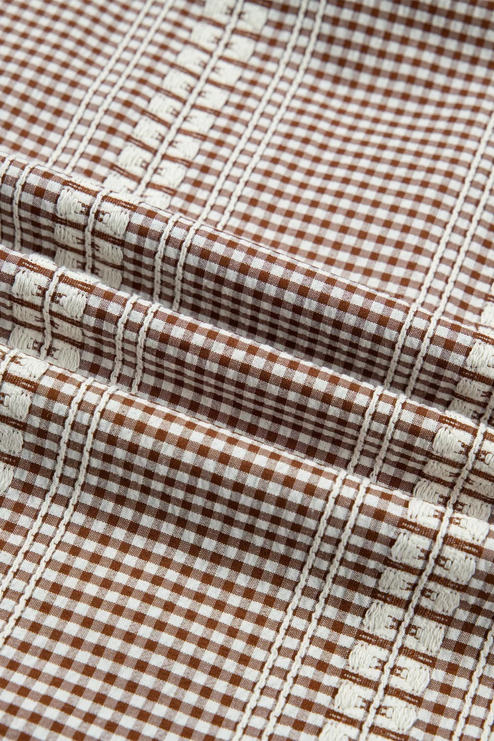 Western Pony Embroidered Yoke Puff Sleeve Gingham Blouse