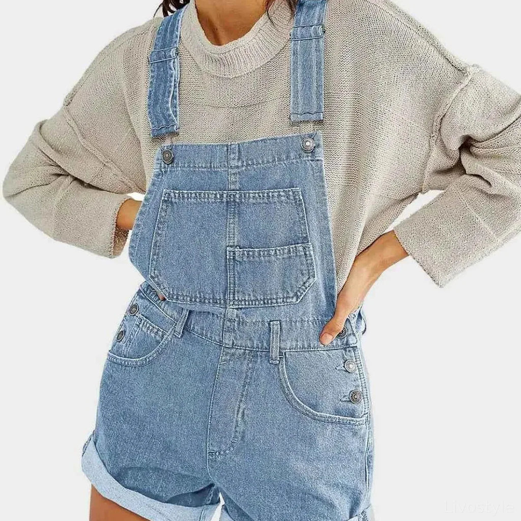 Pocketed Square Neck Wide Strap Denim Overalls