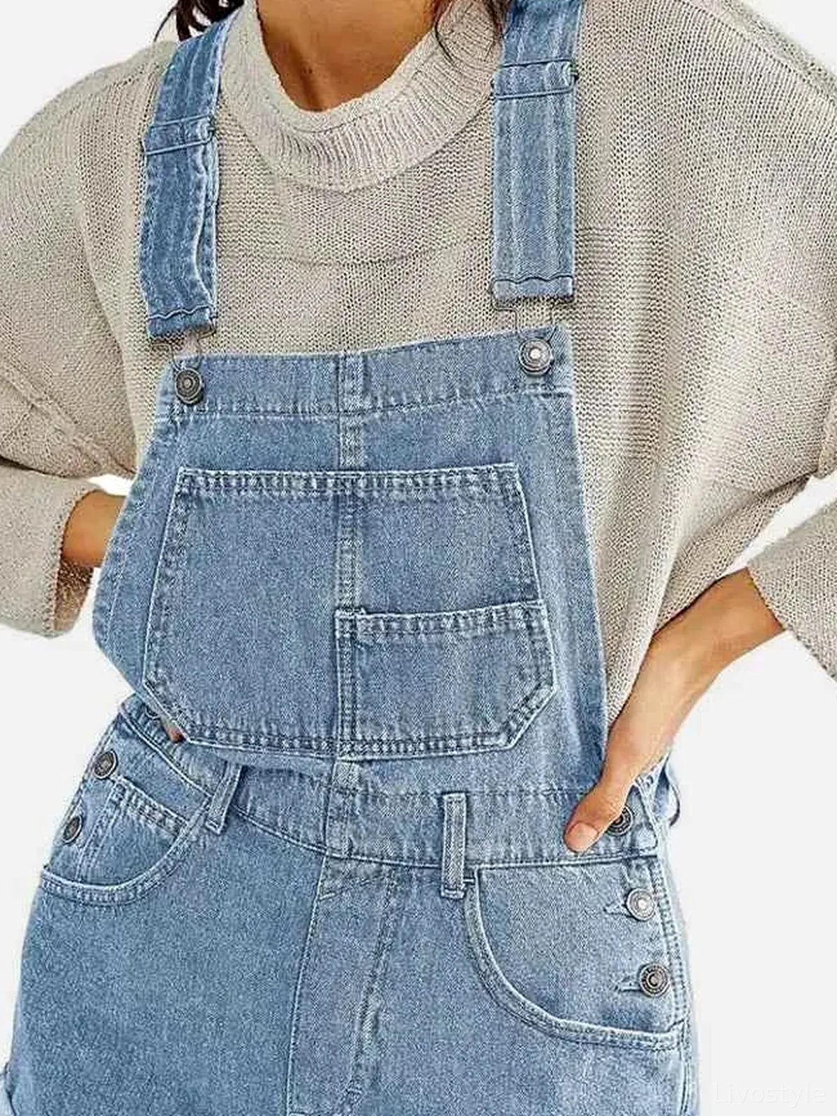 Pocketed Square Neck Wide Strap Denim Overalls